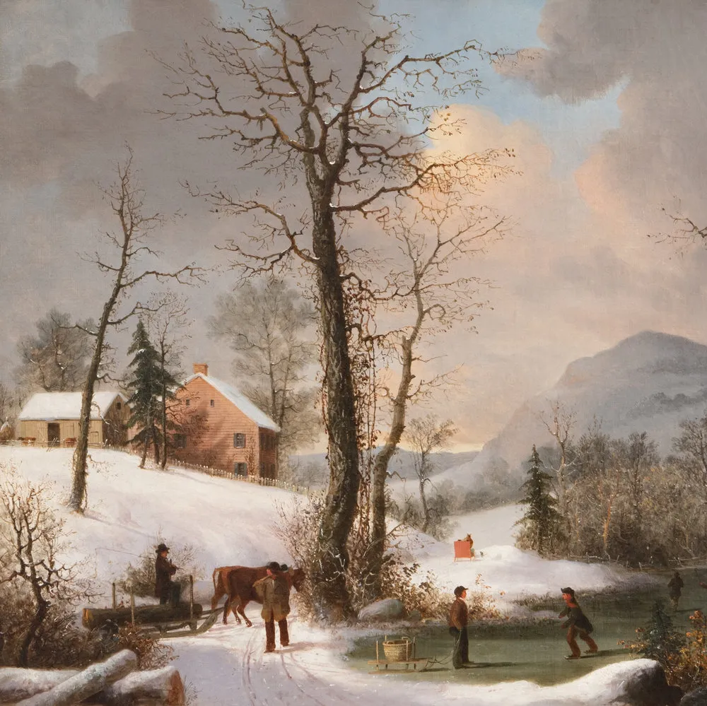 George Henry Durrie (1820–1863). Skaters and Woodsmen. Oil on canvas. 22 x 29 3/4 in. (detail)