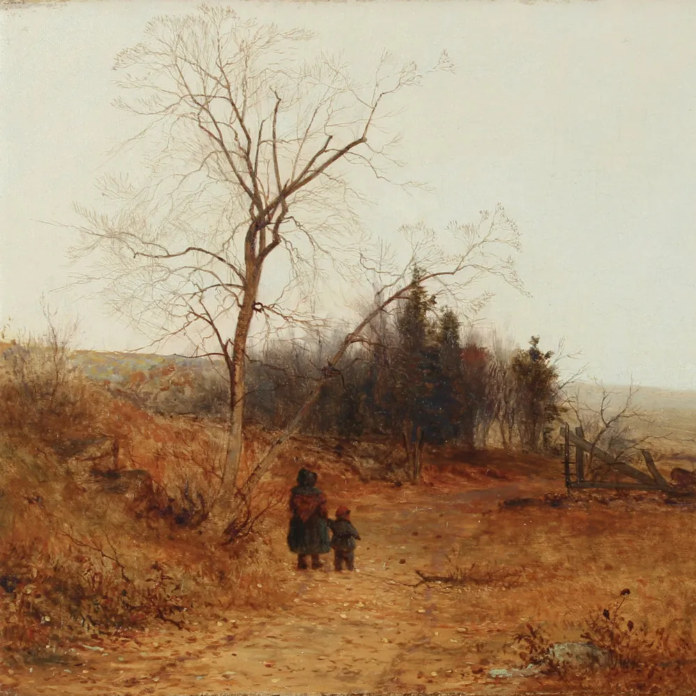 Jervis McEntee. Landscape with Mother and Child, 1862. Oil on canvas, 10 x 17 3/4 in. (detail)