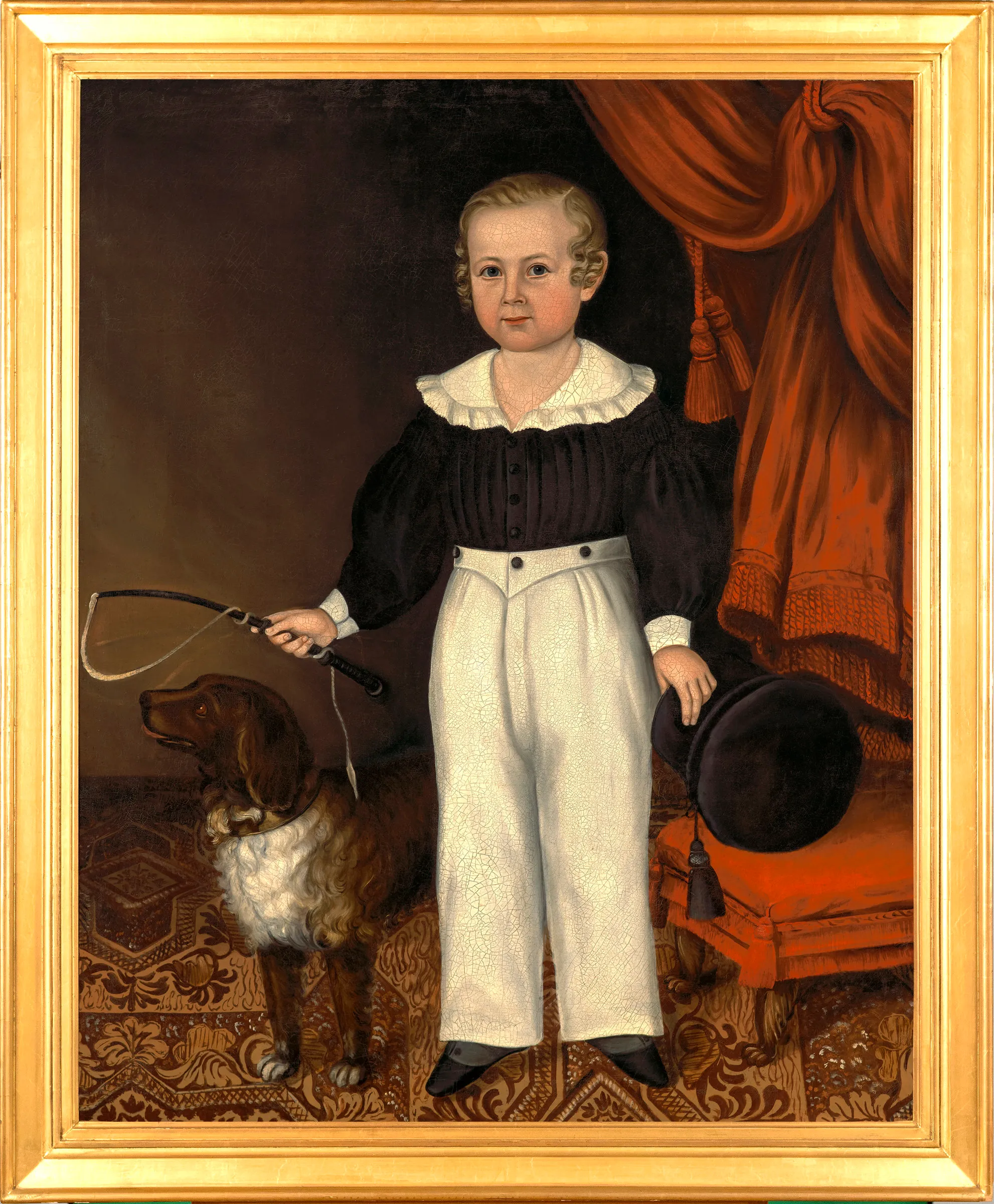 Joseph Whiting Stock (1815–1855), Full Length Portrait of a Young Boy with His Dog, ca. 1840-45, Oil on canvas, 47 x 38 in., Framed dimensions: 53 1/2 x 44 in.