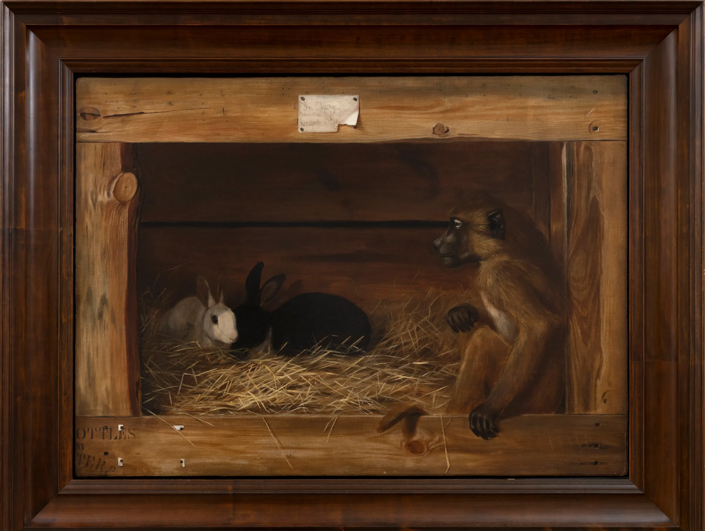Alexander Pope, Jr. (1849–1924). In Charge, c. 1890. Oil on canvas. 26 1/4 x 36 1/2 in.  Signed and inscribed on painted label at upper center (framed)