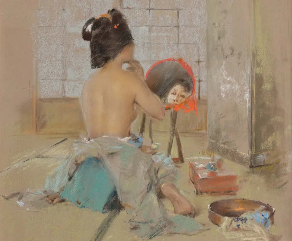 Robert Frederick Blum (1857–1903). Geisha at Her Toilet, 1891-92. Pastel on board, 14 1/4 x 11 1/2 in. (detail)
