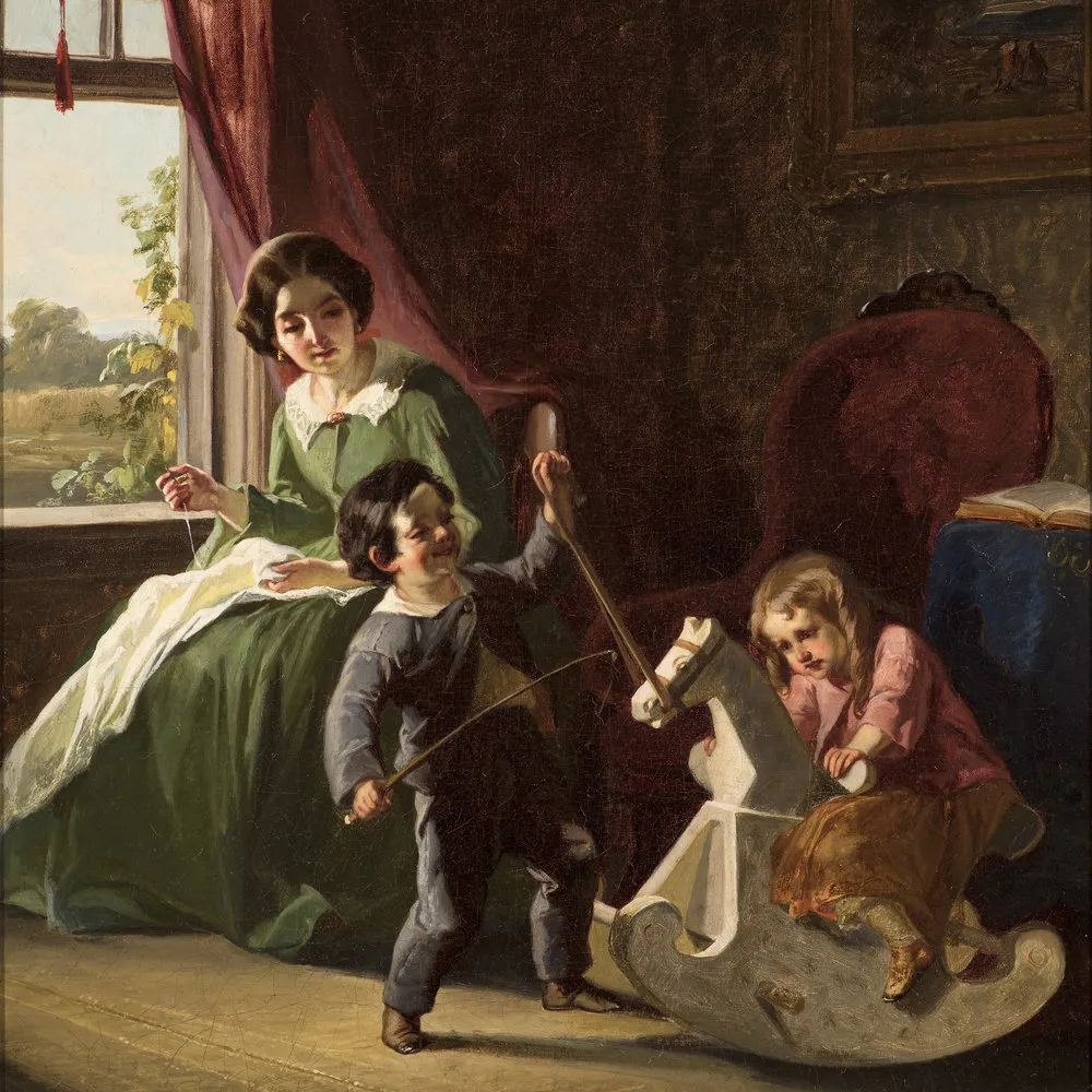 Christian Schussele (1824–1879), The Rocking Horse, c. 1850, oil on canvas, 16 x 12 in. (detail)