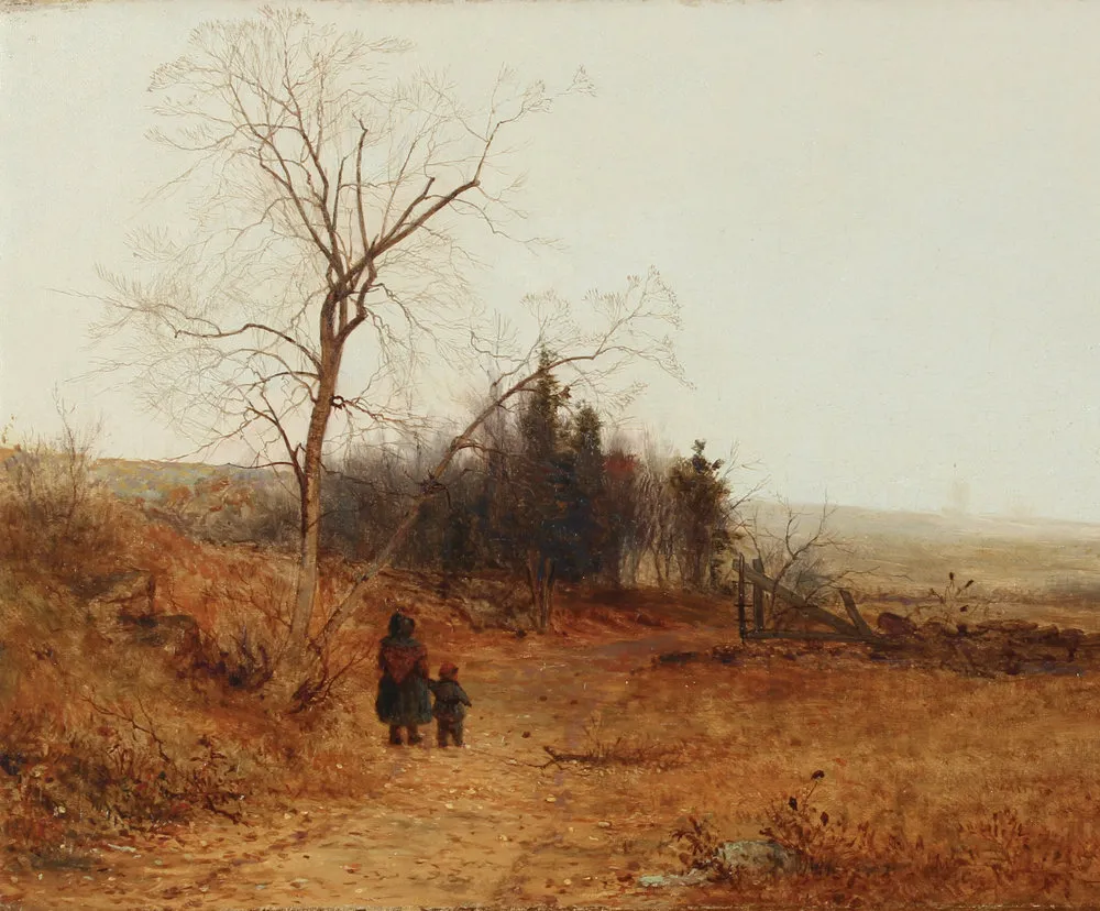 Jervis McEntee (1828–1891). Landscape with Mother and Child, 1862. Oil on canvas, 10 x 17 3/4 in. (detail)