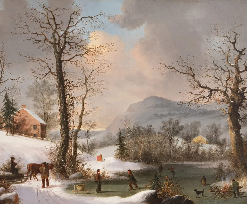 George Henry Durrie (1820–1863). Skaters and Woodsmen. Oil on canvas, 22 x 29 3/4 in. (detail)