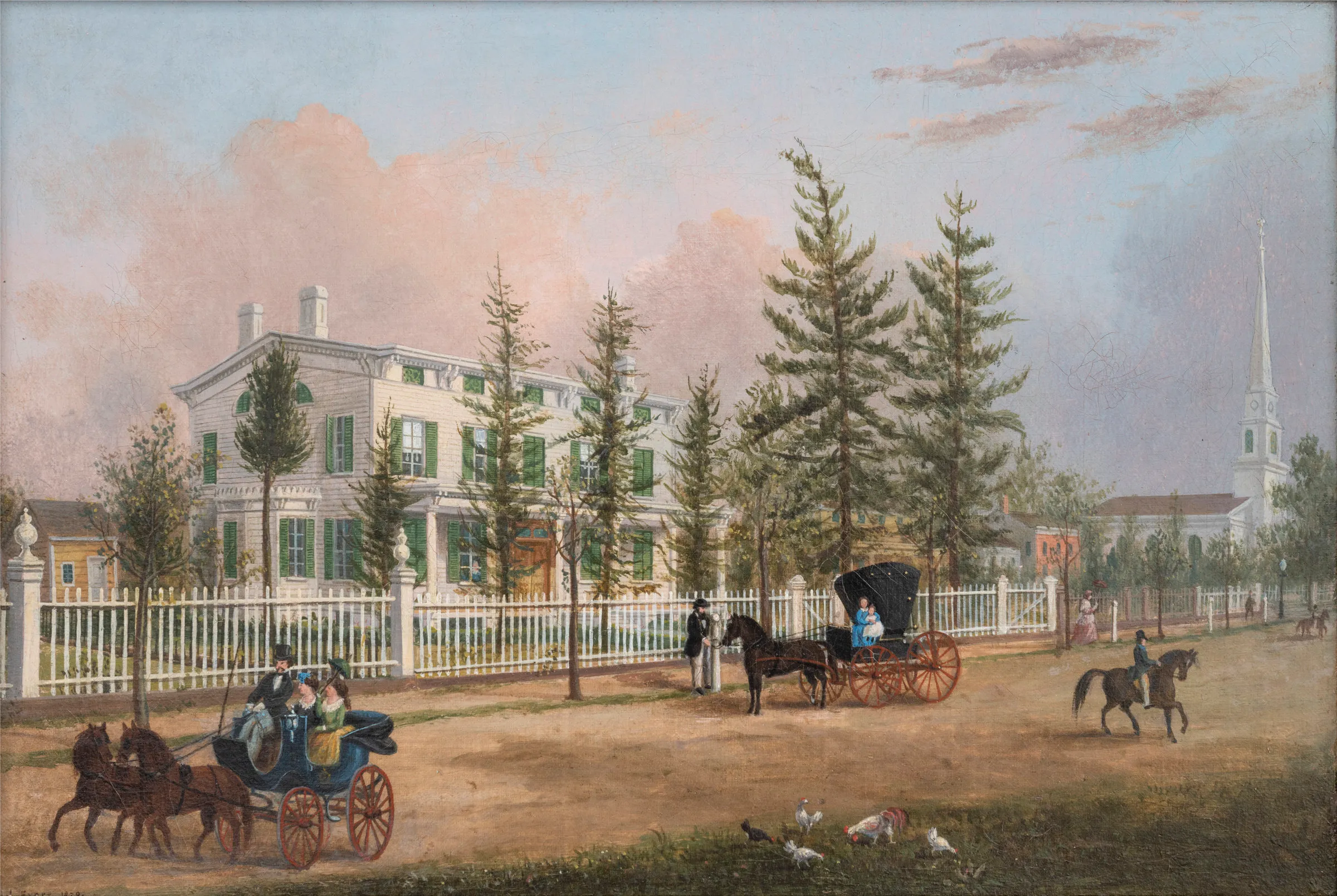John Evers, Jr. (1797–1884). Front Street, Hempstead, New York, 1870. Oil on canvas. 11 ¾ x 17 in. Unsigned