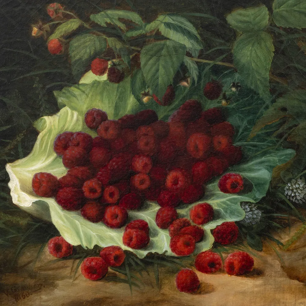 Virginia Granbery (1831–1921). Raspberries, 1860. Oil on canvas, 11 x 13 in. (detail)