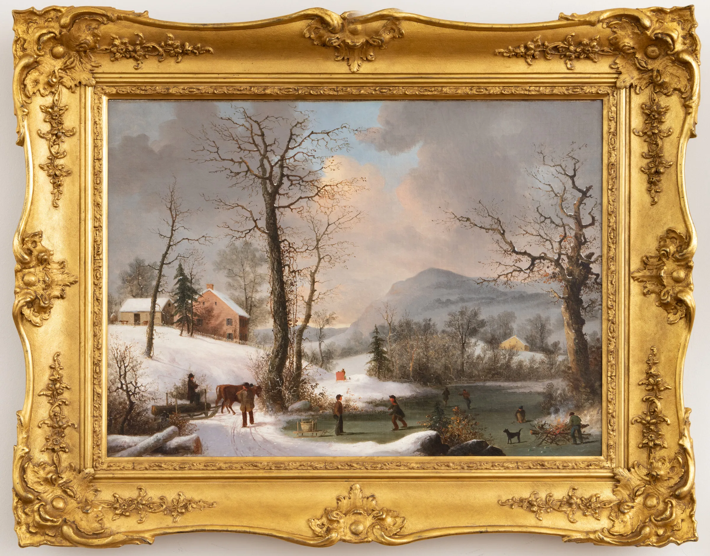 George Henry Durrie (1820–1863), Skaters and Woodsmen, c. 1860, Oil on canvas, 22 x 29 3/4 in., Unsigned
