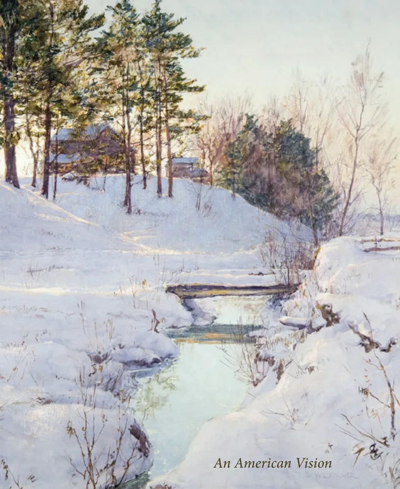 Cover of a catalogue titled An American Vision I. Cover illustration is a watercolor of a snow scene by Walter Launt Palmer.