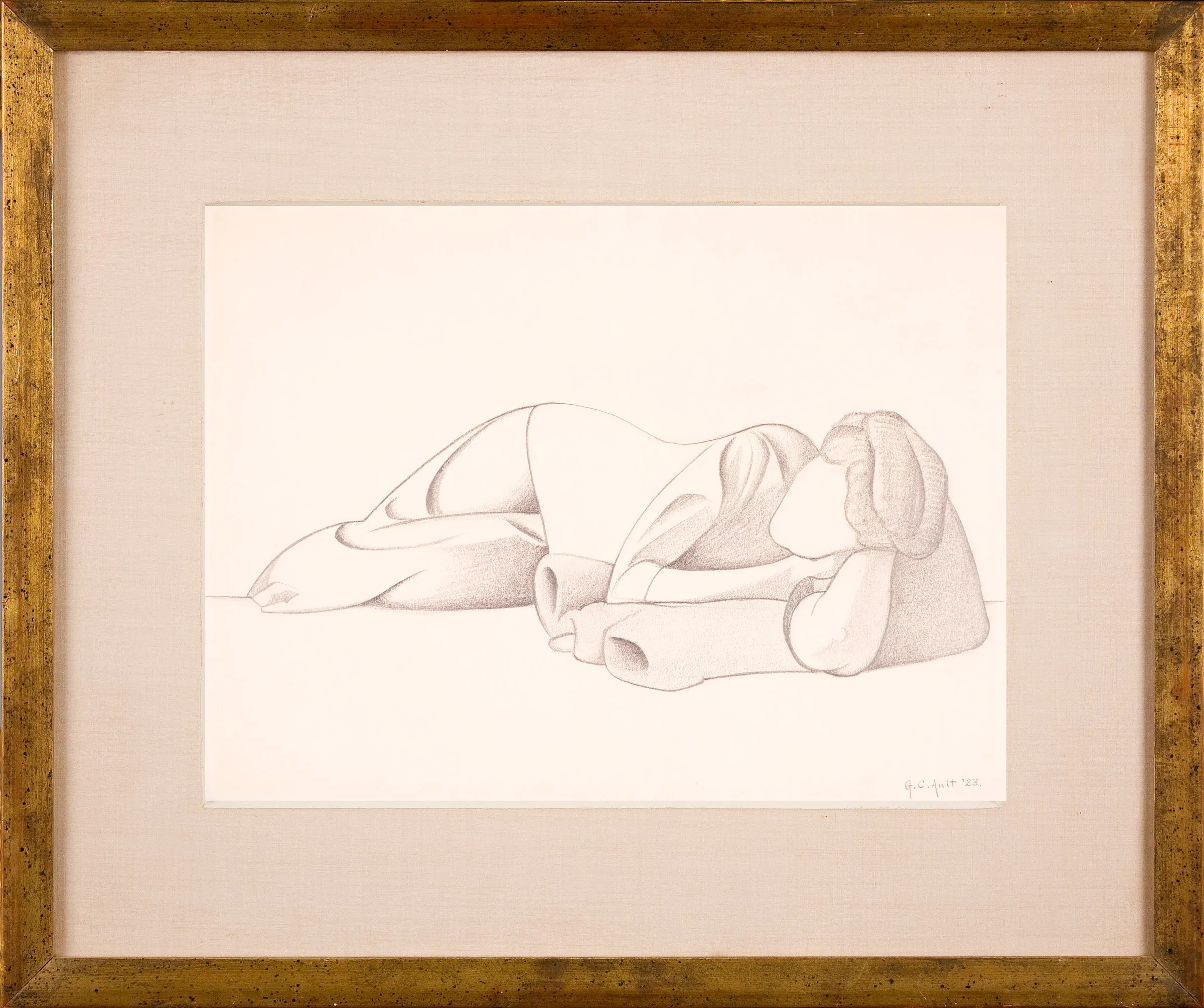 George C. Ault (1891–1948),  Reclining Figure, 1923, pencil on paper, 8 7/8 x 11 7/8 in., signed and dated lower right: George C. Ault ’23 Inscribed in pencil on verso: 135 –  (framed)