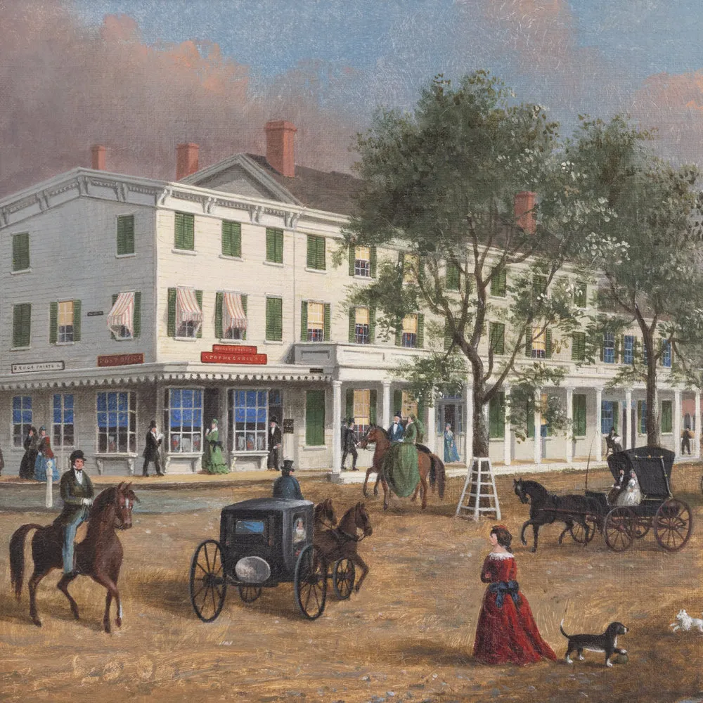 John Evers, Jr. (1794–1884). Northeast Corner, Front Street, Hempstead, New York, 1870. Oil on canvas. 12 x 17 in. (detail)
