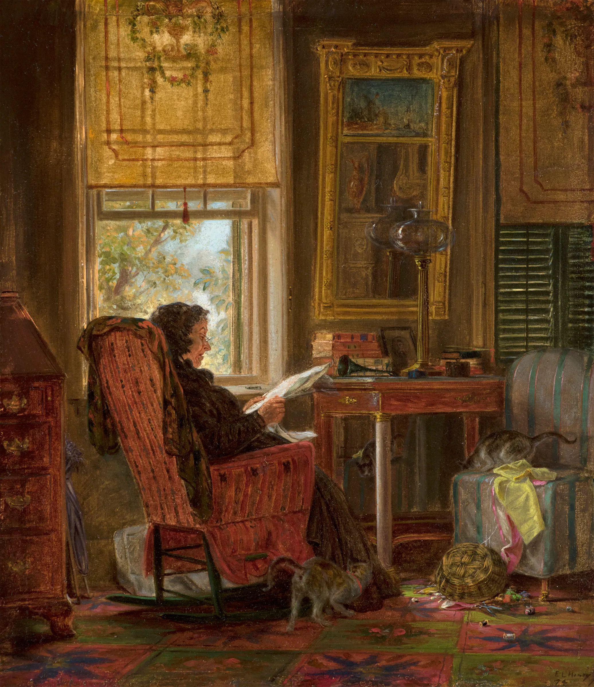 Edward Lamson Henry (1841–1919), Totally Absorbed, 1874. Oil on board, 8 x 9 inches