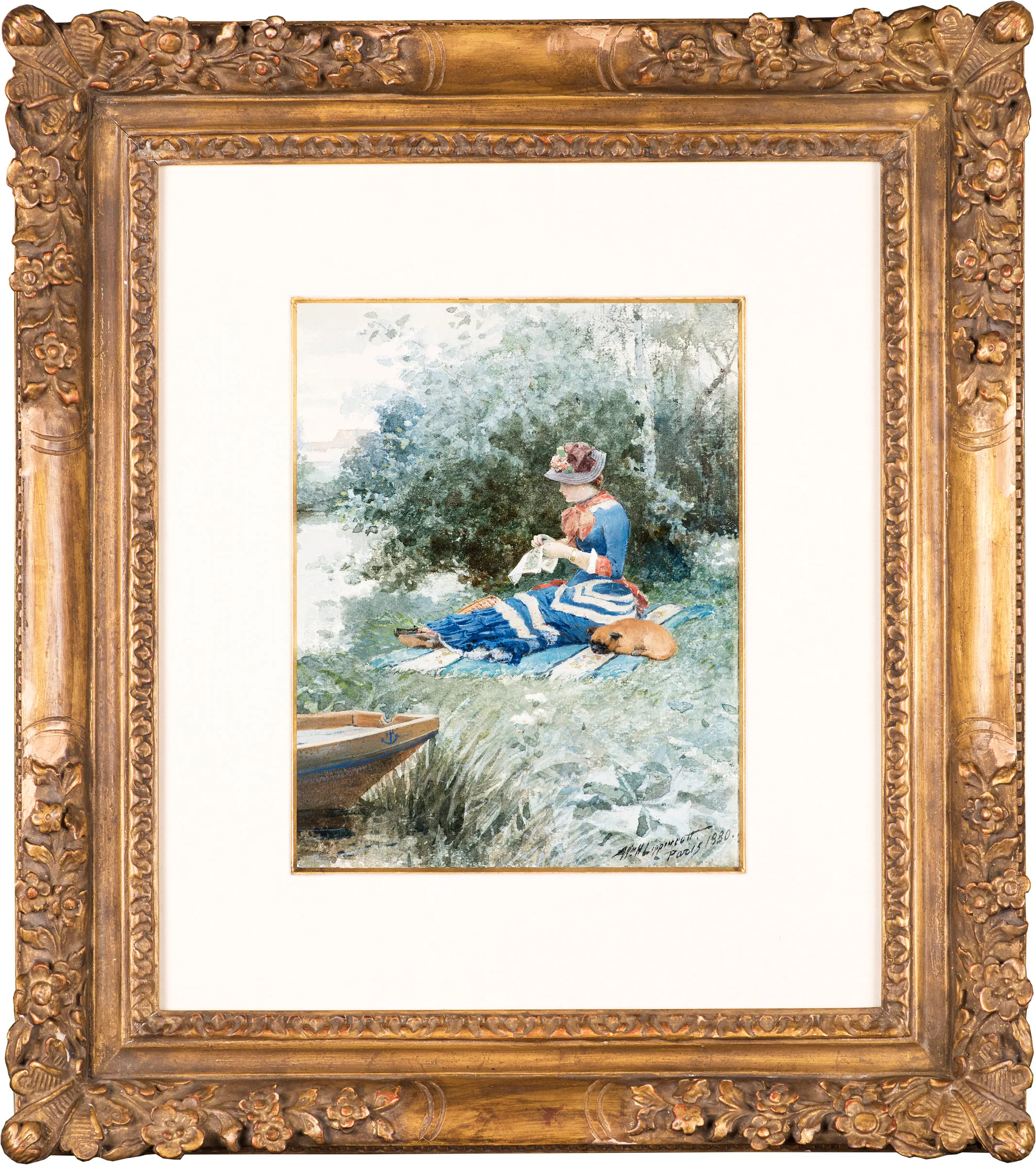 William H. Lippincott (1849–1920). En attendant (Waiting), 1880. Watercolor on paper, 10 1/2 x 8 1/2 in. Signed and dated lower right: Wm. H. Lippincott/ Paris 1880 (framed)