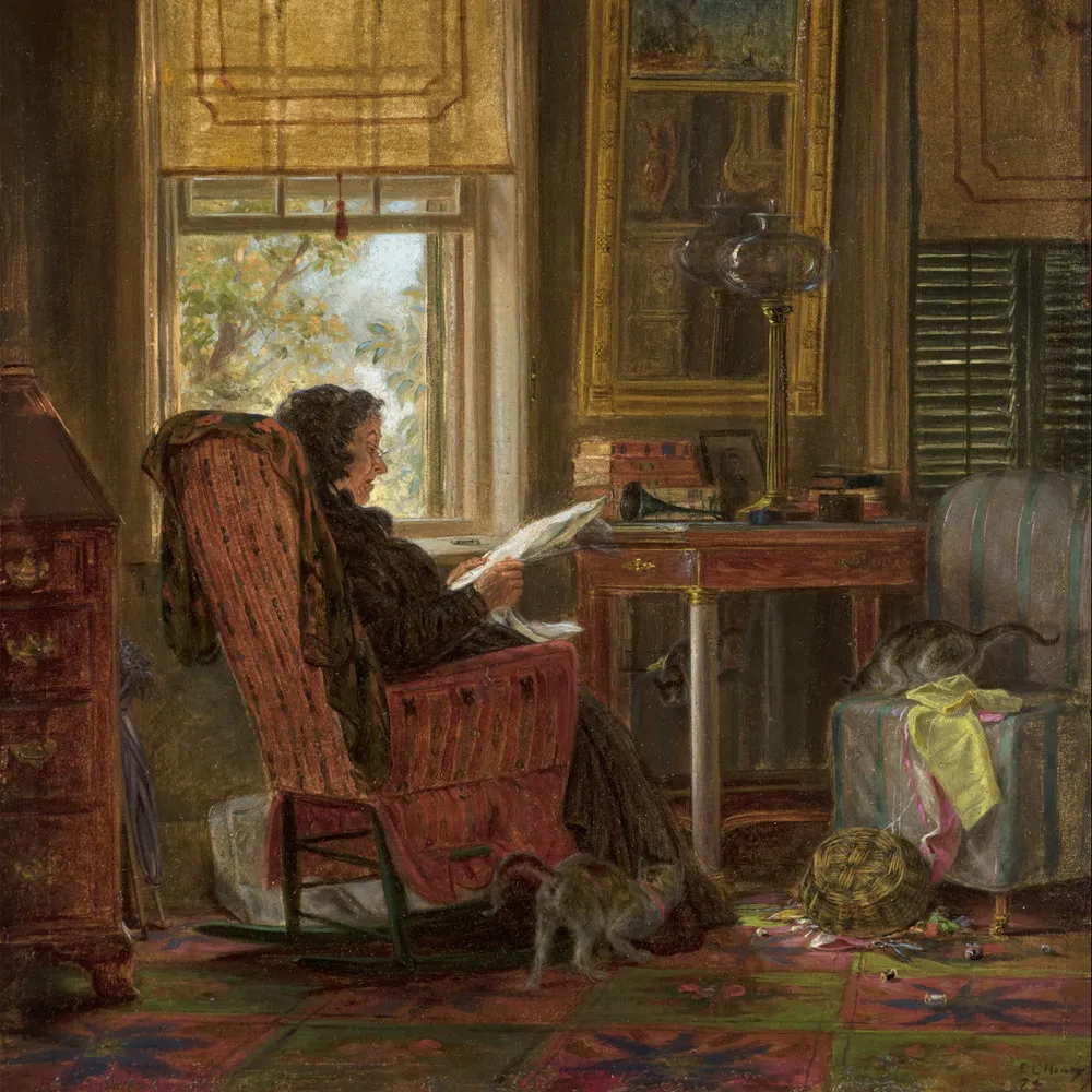 Edward Lamson Henry (1841–1919), Totally Absorbed, 1874. Oil on board, 8 x 9 inches (detail).