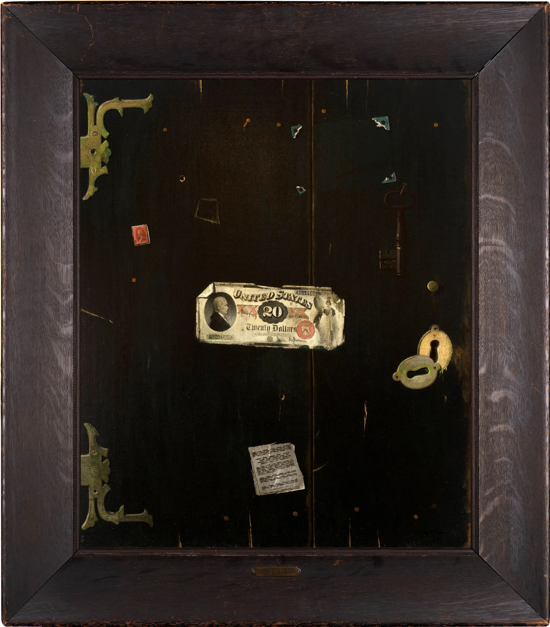 John Frederick Peto (1854–1907), Twenty Dollar Bill, 1889, oil on canvas, 24 x 20 in.,  signed and dated lower right: John F. Peto / 5.89 (framed)