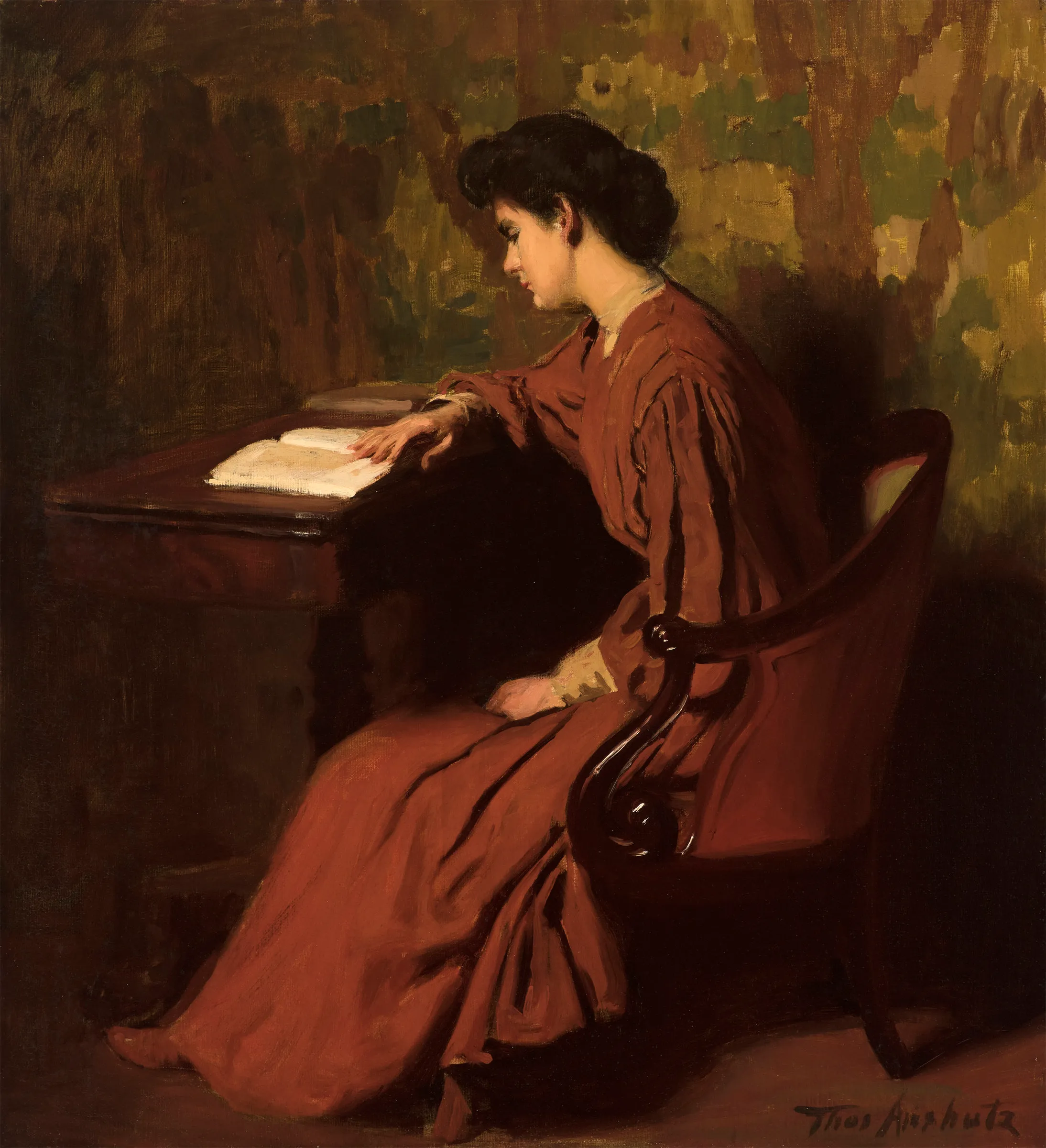 Thomas Anshutz (1851–1912). Woman Reading at a Desk, c. 1910. Oil on canvas, 26. x 24 in. Signed lower right: Thos Anshutz