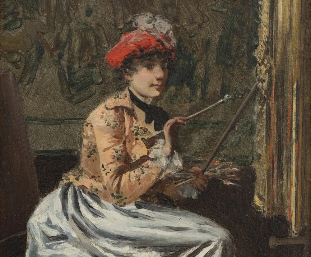 John Bond Francisco (1863–1931). Woman at an Easel, c. 1895. Oil on panel. 10 1/2 x 7 in. (detail)