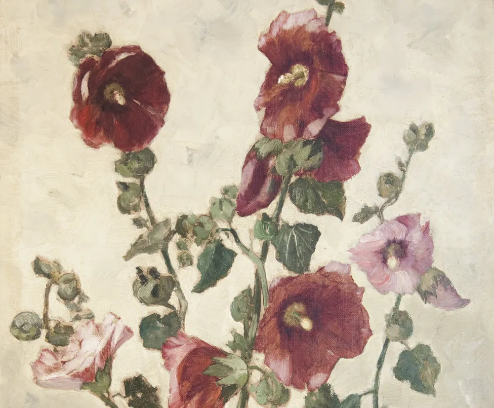 Max Weyl (1837–1914), Hollyhocks, c. 1881, oil on canvas, 21 1/4 x 15 in. (detail)