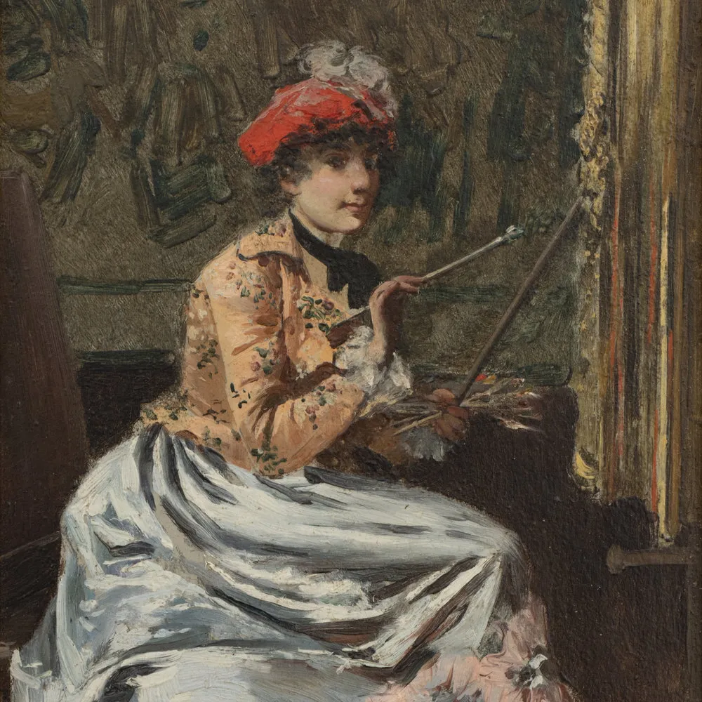 John Bond Francisco (1863–1931). Woman at an Easel, c. 1895. Oil on panel. 10 1/2 x 7 in. (detail)