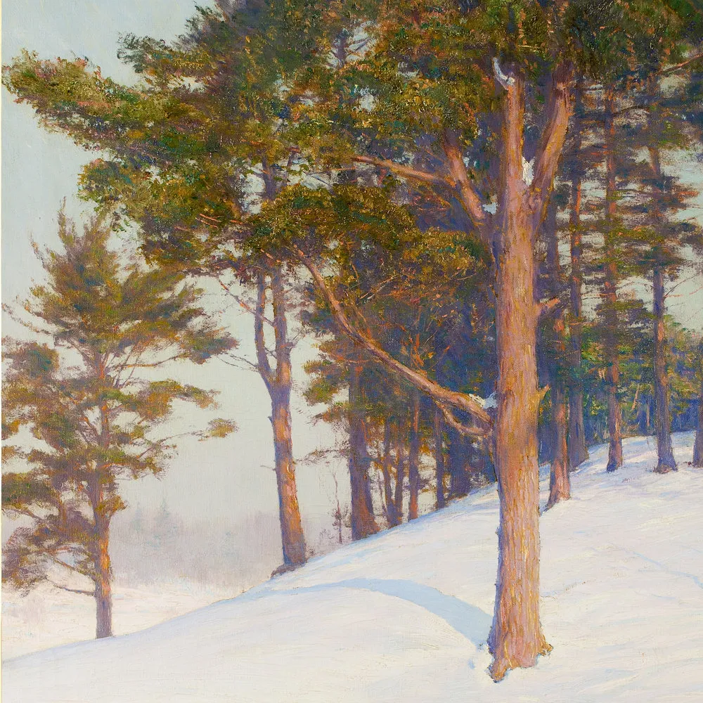 Walter Launt Palmer (1854-1932), Winter Landscape with Stream, c. 1911, oil on canvas, 40 x 24 in. (detail)
