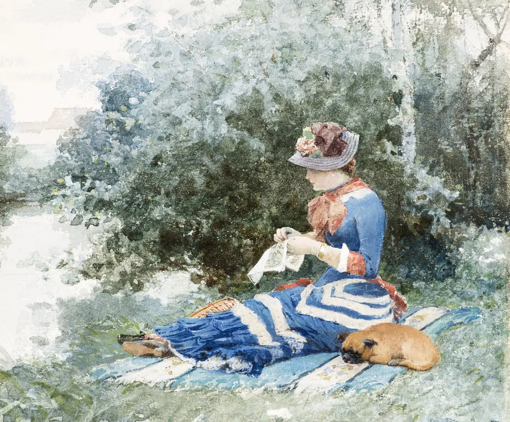 William H. Lippincott (1849–1920)  En attendant (Waiting), 1880. Watercolor on paper. 10 1/2 x 8 1/2 in. (detail)